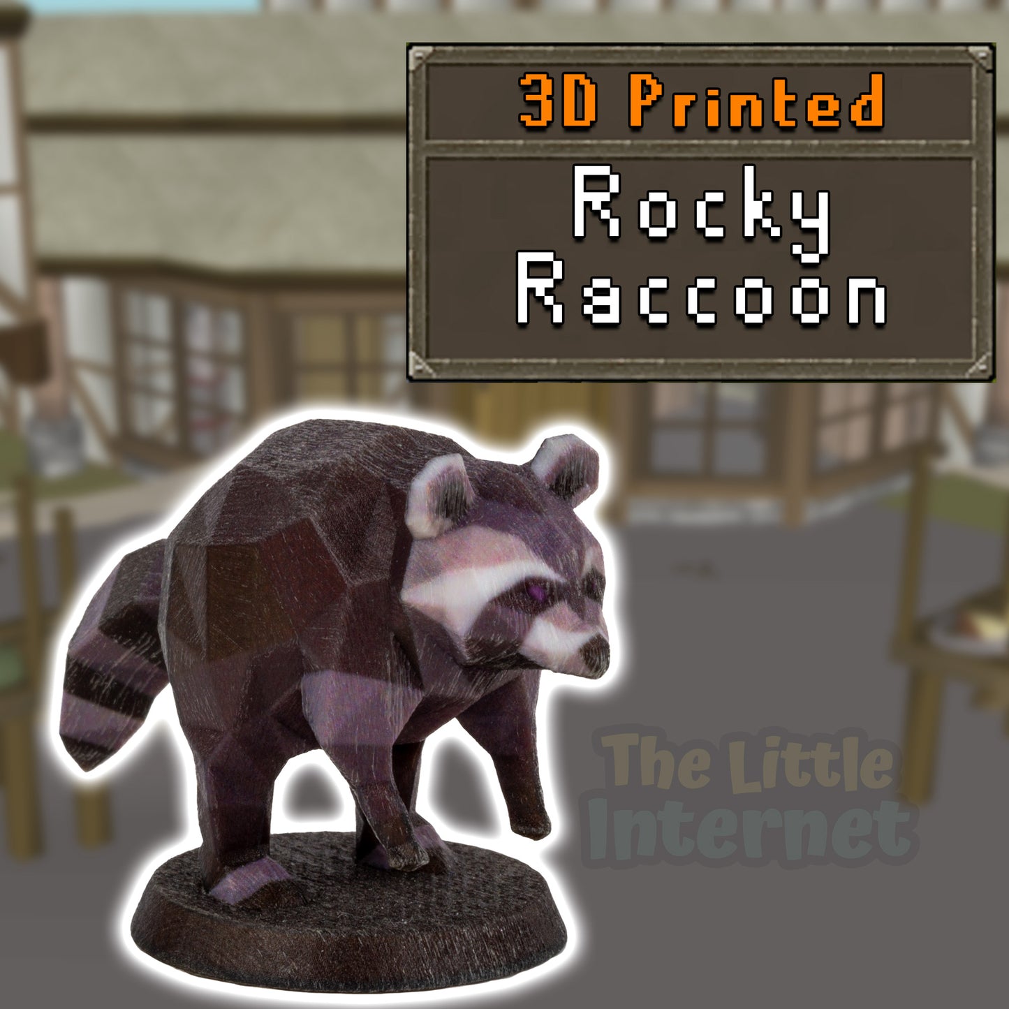 Rocky the Raccoon, thieving pet pedro Full Color 3D Printed Oldschool RuneScape Miniature Figurine - Fan Art, OSRS Merchandise Memorabilia, Gamer Home Decor, Resin Desk Display, Game Shelf Accessory, Collectible Trophy, Replica Model, nerdy gift idea